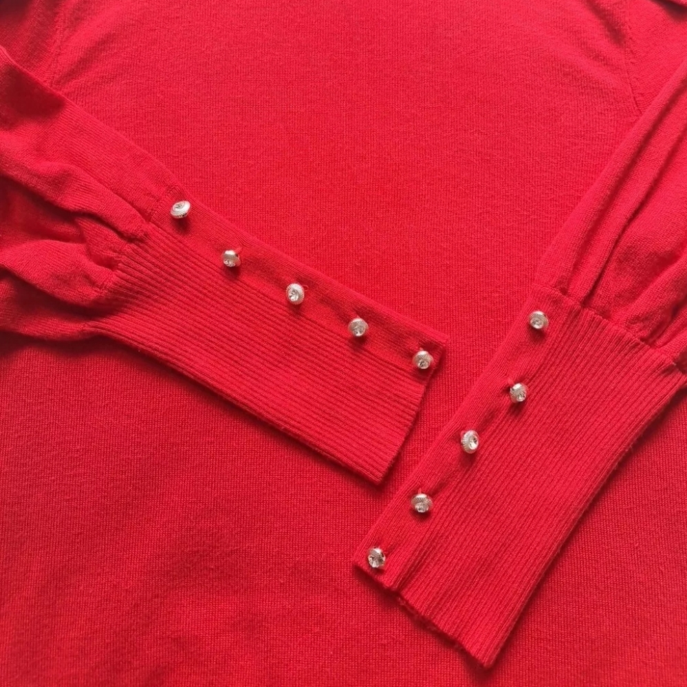 Joseph A. Red Mock Turtleneck Sweater Puff Long Sleeve Petite Small